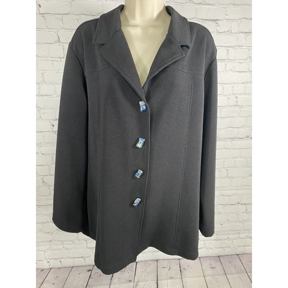 VTG Chicos Design Black Collared Long Sleeve Thick Three Button Shirt Size 3 / L